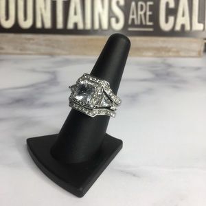 White Topaz 3 Piece Wedding Ring Set Size 7